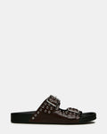 ABOTT Burgundy Leather Grommet Buckles Footbed Slide Women's Sandal | Steve Madden