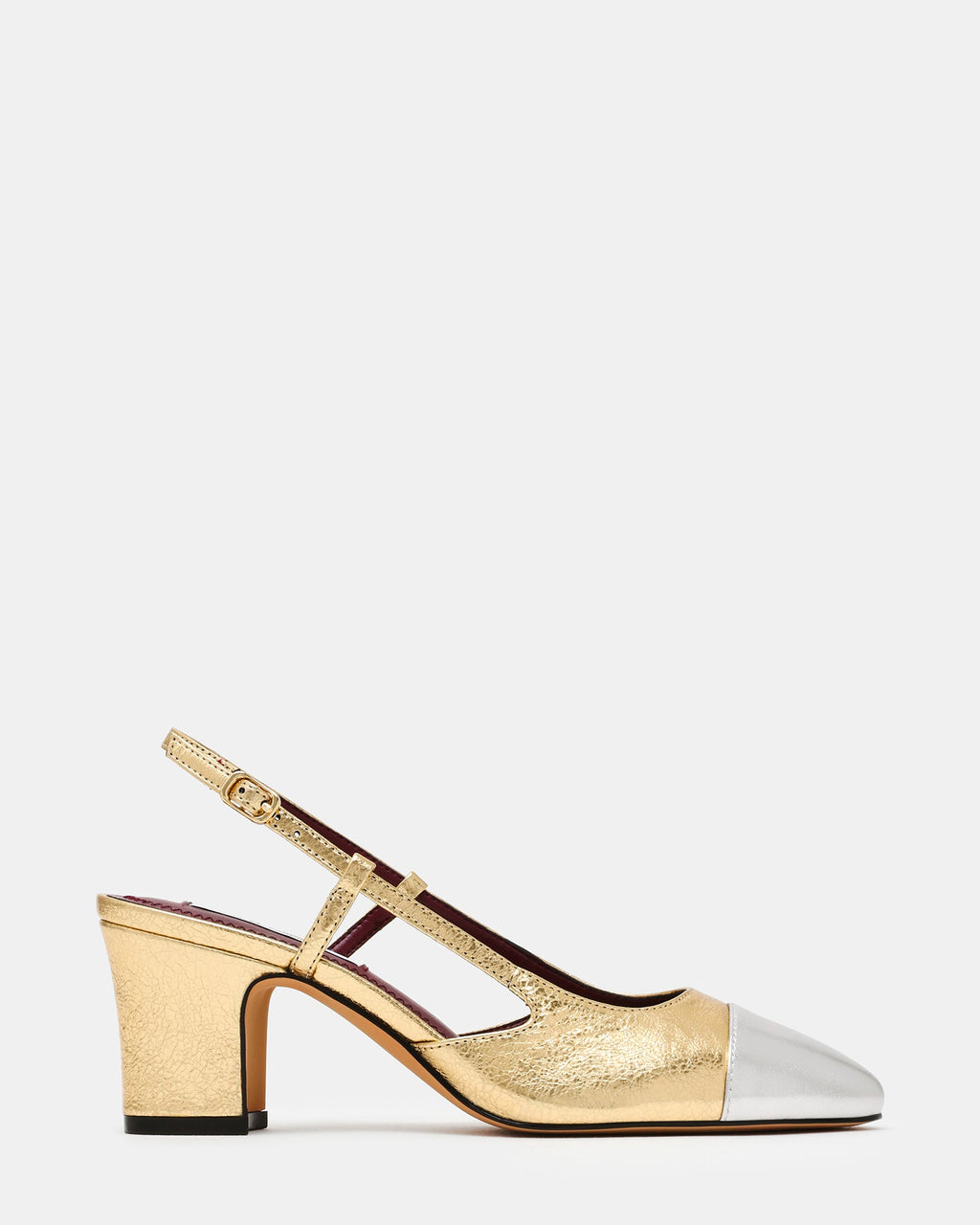 AZARI Gold Silver Cap-Toe Slingback Women's Block Heel | Steve Madden