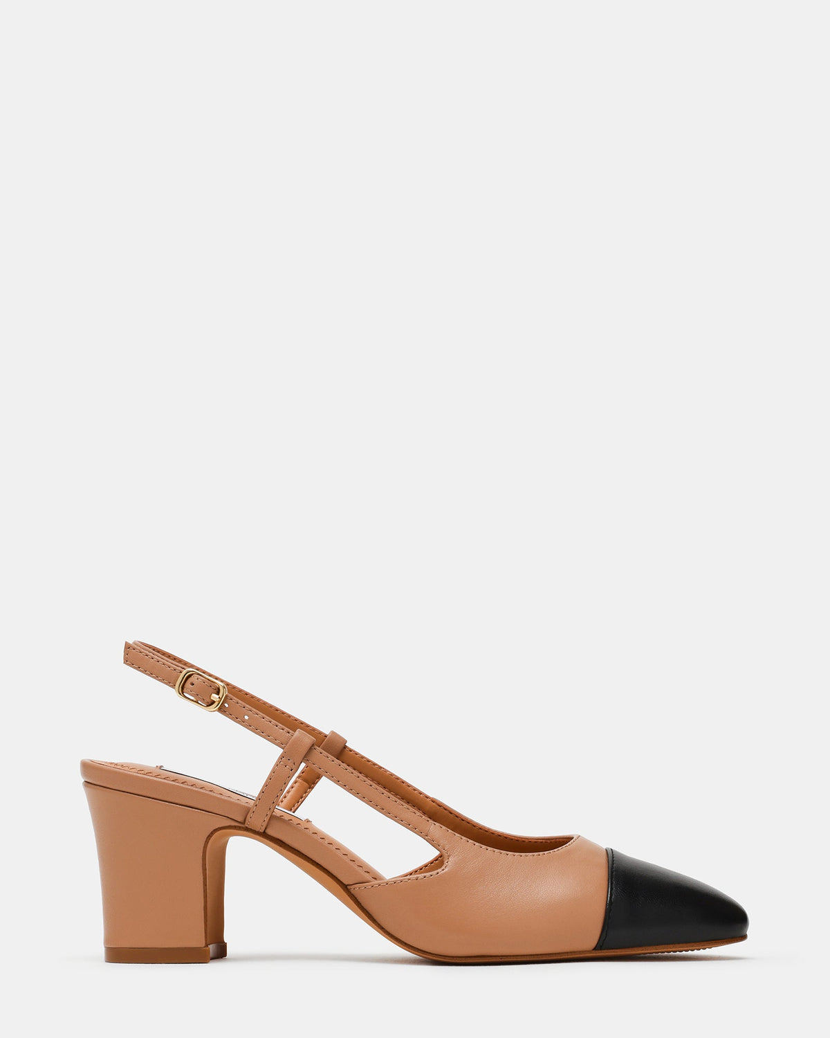AZARI Natural Black Cap-Toe Slingback Women's Block Heel | Steve Madden