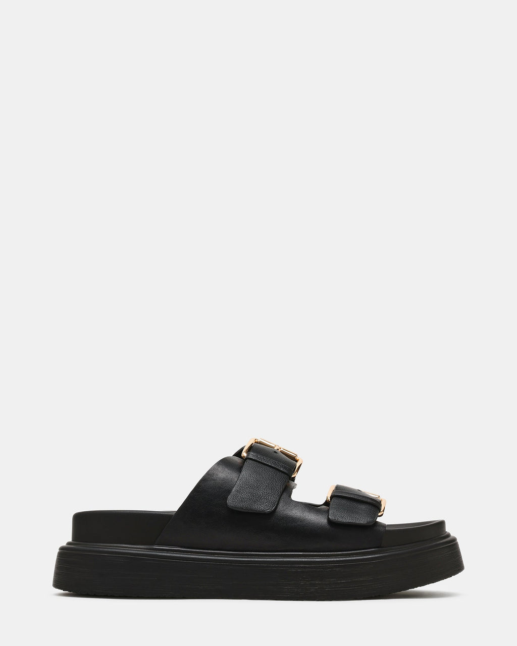 BRYNN Black Leather Slide Footbed Platform Women's Sandal | Steve Madden