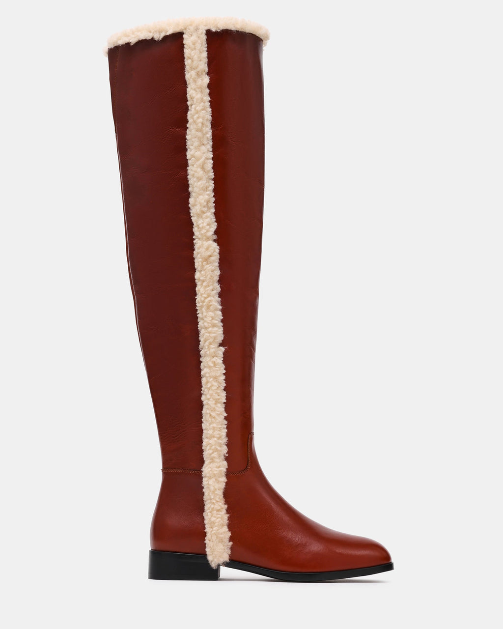 CANTER Faux Fur Cognac Leather Knee-High Women's Boot | Steve Madden