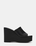 CASSI Black Leather Platform Raffia Wedge Women's Sandal | Steve Madden