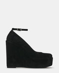 CRUSSI Black Suede Wedge Platform Women's Heel | Steve Madden