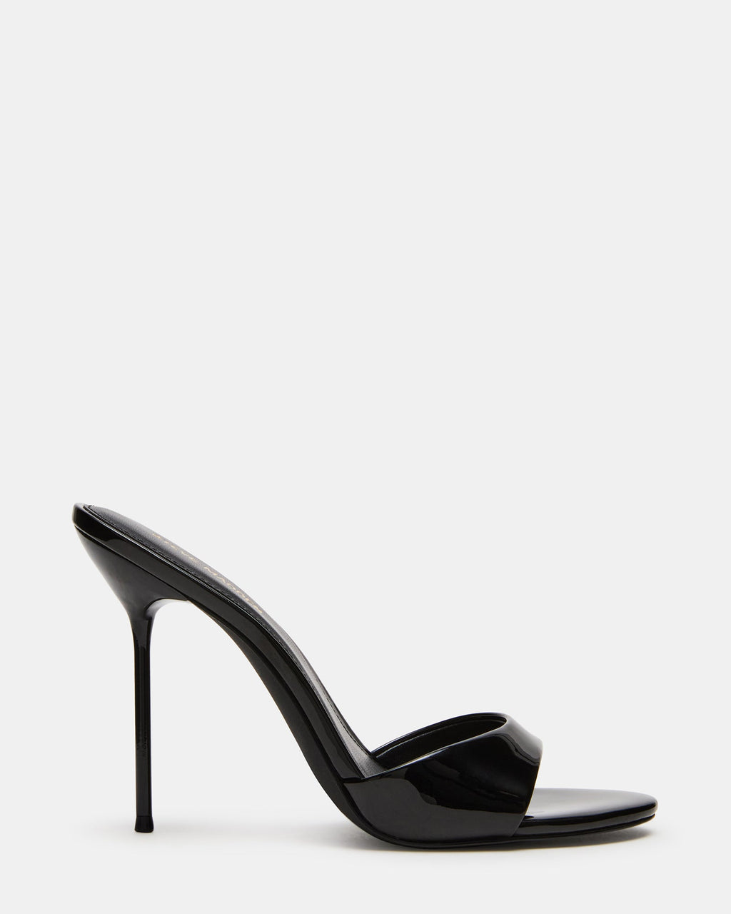 DAVINA Black Patent Rounded Open-Toe Mule Stiletto Women's Heel | Steve Madden