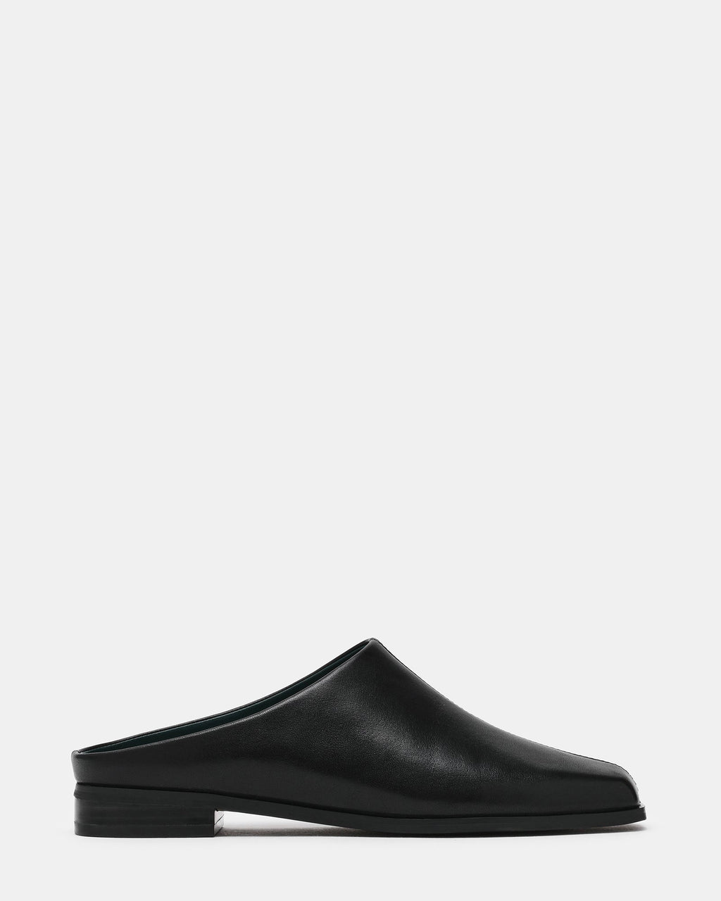 DELPHY Black Leather Slip-On Mule Square-Toe Women's Flat | Steve Madden