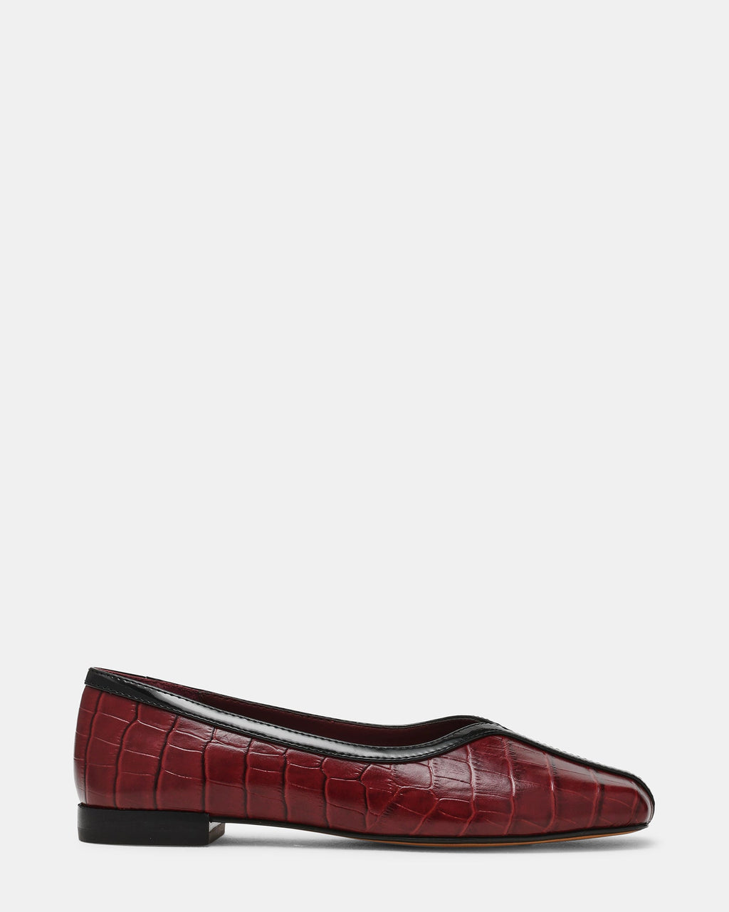 DORELIA Burgundy Crocodile Leather Square-Toe Ballet Women's Flat | Steve Madden
