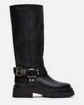 EVEREST Black Leather Moto Lug Knee-High Women's Boot | Steve Madden