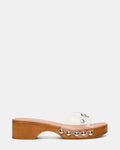 FREDI Clear Mule Buckle Studded Platform Wood-Bottom Women's Sandal | Steve Madden