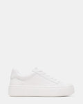 HOLLI White Leather Low-Top Lace-Up Platform Women's Sneaker | Steve Madden