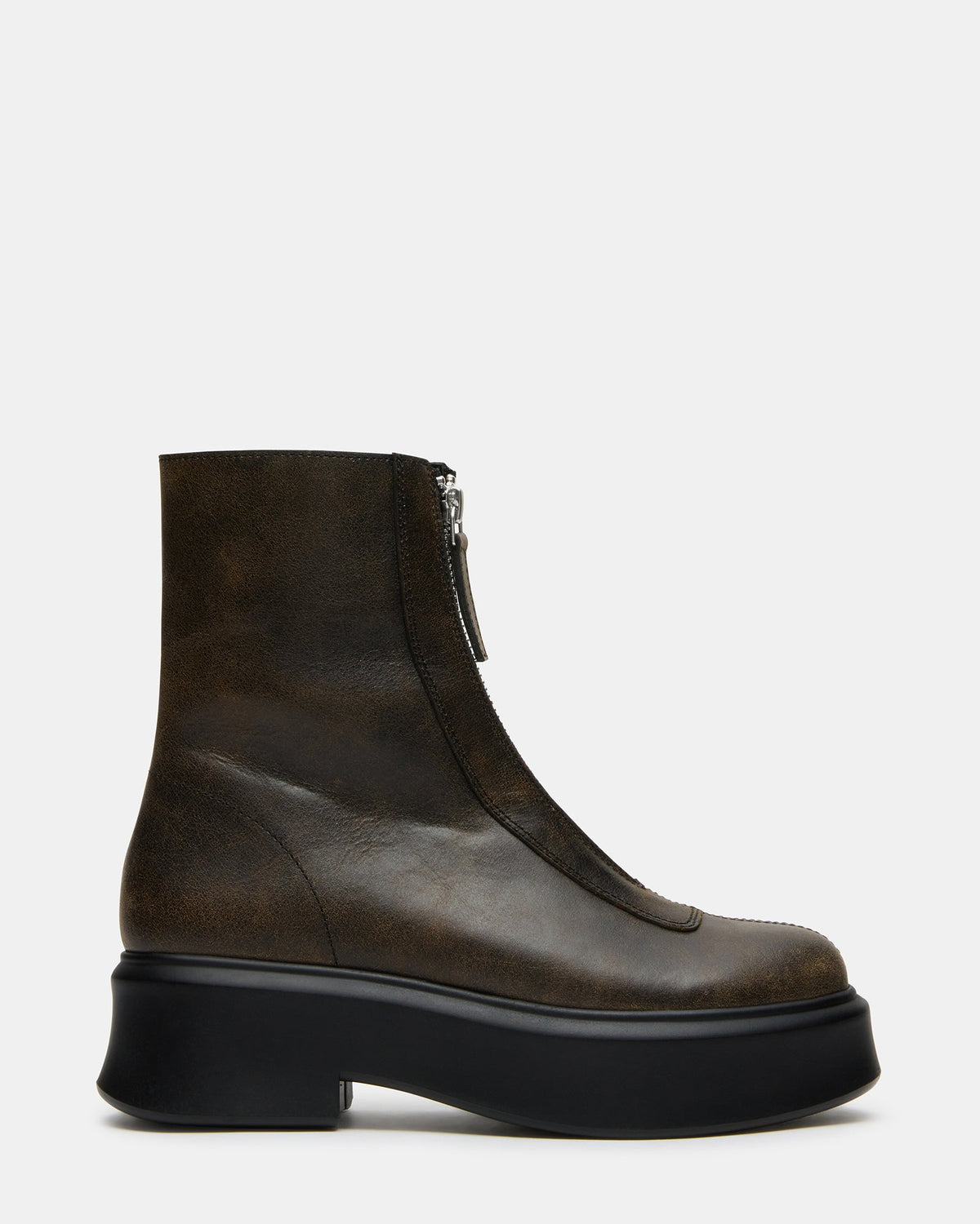 JONES Brown Distressed Zipper Platform Women's Ankle Boot | Steve Madden