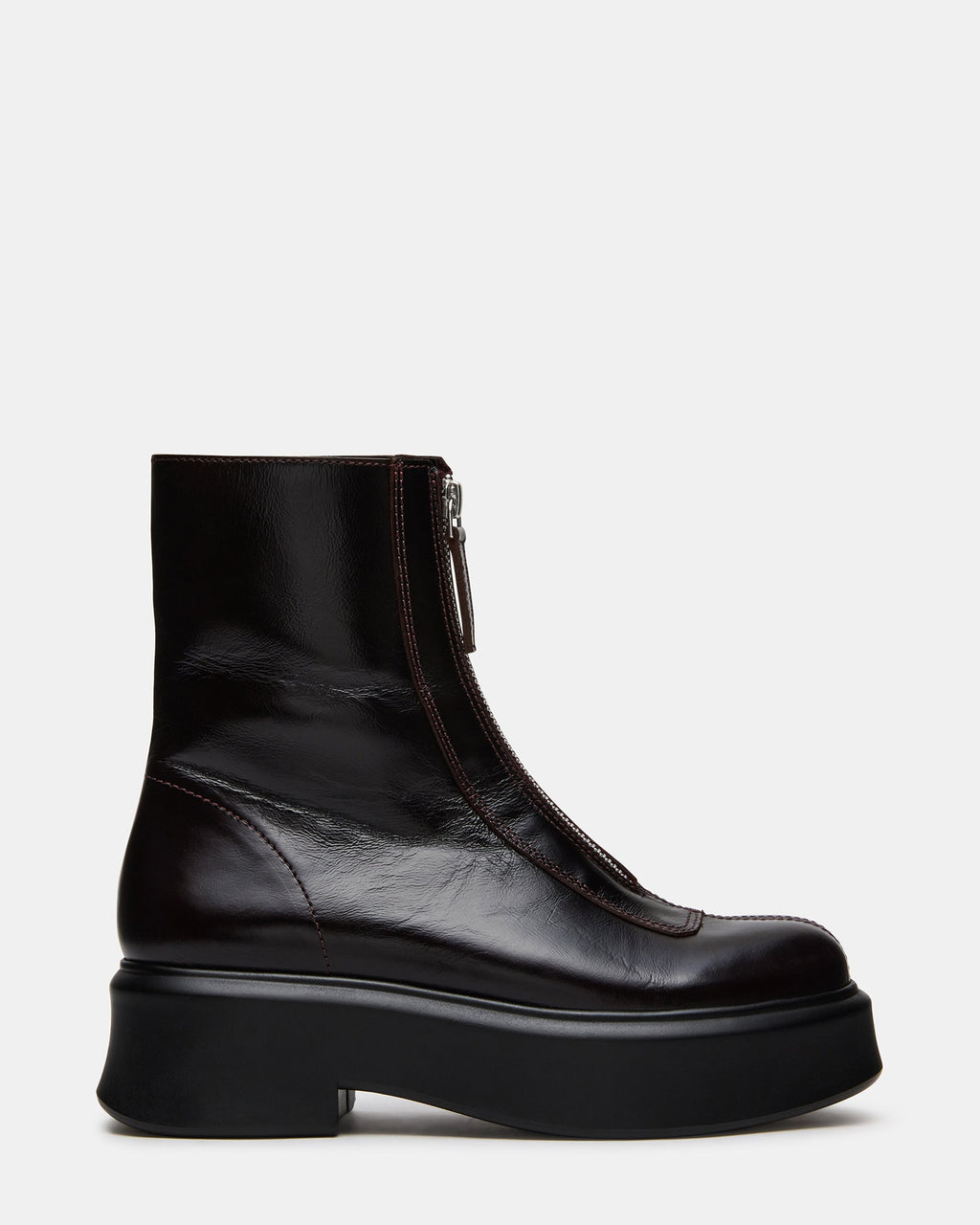 JONES Dark Cherry Leather Zipper Platform Women's Ankle Boot | Steve Madden