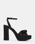 KNOTI Black Satin Knot-Detail Platform Women's Block Heel | Steve Madden