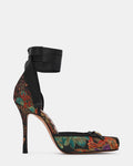 LARINA Black Multi Brocade Square-Toe Stiletto Lace-Up Women's Heel | Steve Madden
