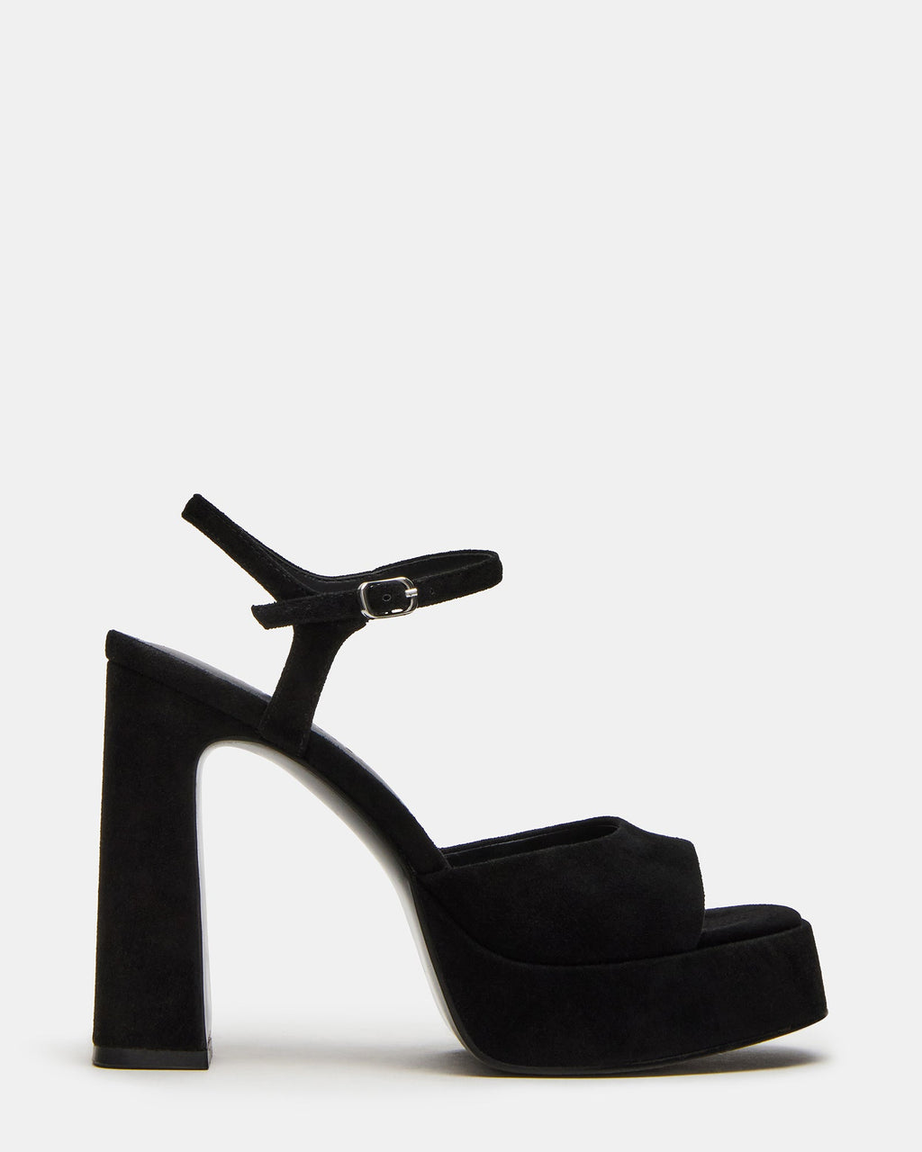 LINADRA Black Suede Women's Platform Square-Toe Strappy Heel | Steve Madden