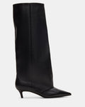 LUCA Black Leather Pointed-Toe Cuffed Kitten Heel Women's Boot | Steve Madden