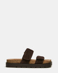 LUTHER Brown Suede Velcro Strap Slip-On Square-Toe Women's Sandals | Steve Madden
