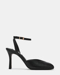 LYSANDRA Black Leather Peep Toe Women's Heel | Steve Madden