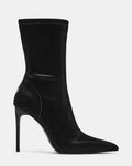 MACKENA Black Techno Satin Pointed-Toe Stiletto Women's Ankle Boot | Steve Madden