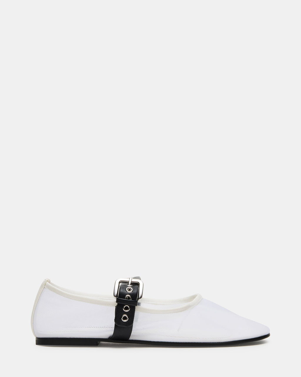 MITSY White/Black Mary Jane Mesh Ballet Women's Flat | Steve Madden