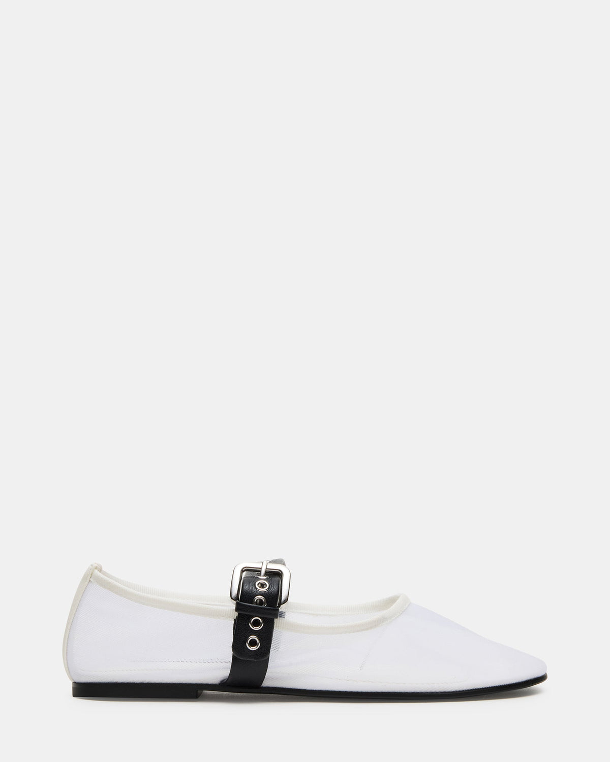 MITSY White/Black Mary Jane Mesh Ballet Women's Flat | Steve Madden
