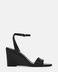MYKA Black Leather Wedge Women's Sandal | Steve Madden