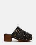 OMEN Black Leather Fringe Studs Western Mule Women's Heel | Steve Madden