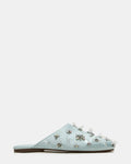 PEARSON Blue Satin Rhinstones Rounded-Toe Slip-On Women's Flat | Steve Madden