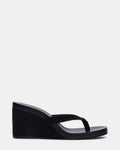 PLAYING Black Suede Thong Wedge Women's Sandal | Steve Madden