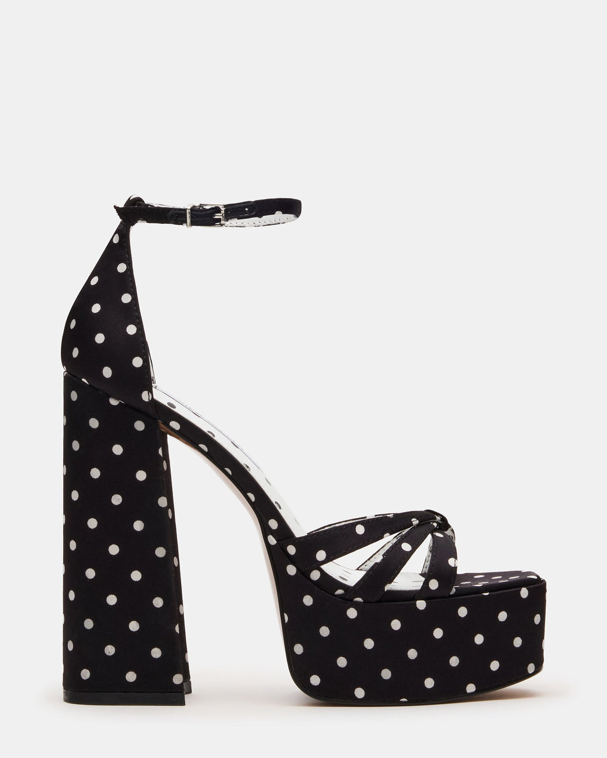 RETRO White/Black Polka Dot Open-Toe Block Heel Platform Women's Heel | Steve Madden