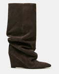 RHYS Dark Taupe Suede Fold-Over Pointed-Toe Knee-High Women's Boot | Steve Madden