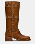 RIGGS Stitch Cognac Leather Square-Toe Women's Boot | Steve Madden