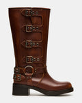 ROCKY Cognac Distressed Wide Calf Knee-High Moto Women's Boot | Steve Madden