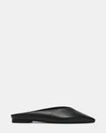 SHERMAN Black Leather Slip-On Mule Almond-Toe Women's Flat | Steve Madden