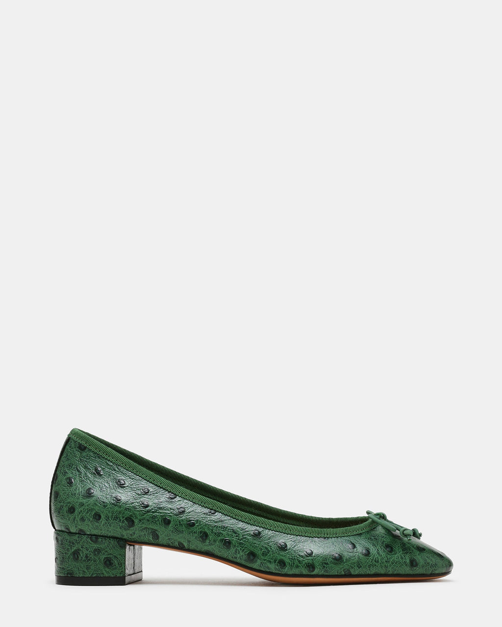 STEFFI Ostrich Green Leather Ballet Bow Women's Block Heel | Steve Madden