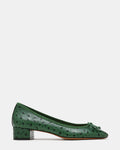 STEFFI Ostrich Green Leather Ballet Bow Women's Block Heel | Steve Madden