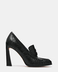 WALLACE Black Eel Penny Loafer-Inspired Scrunched Women's Heel | Steve Madden