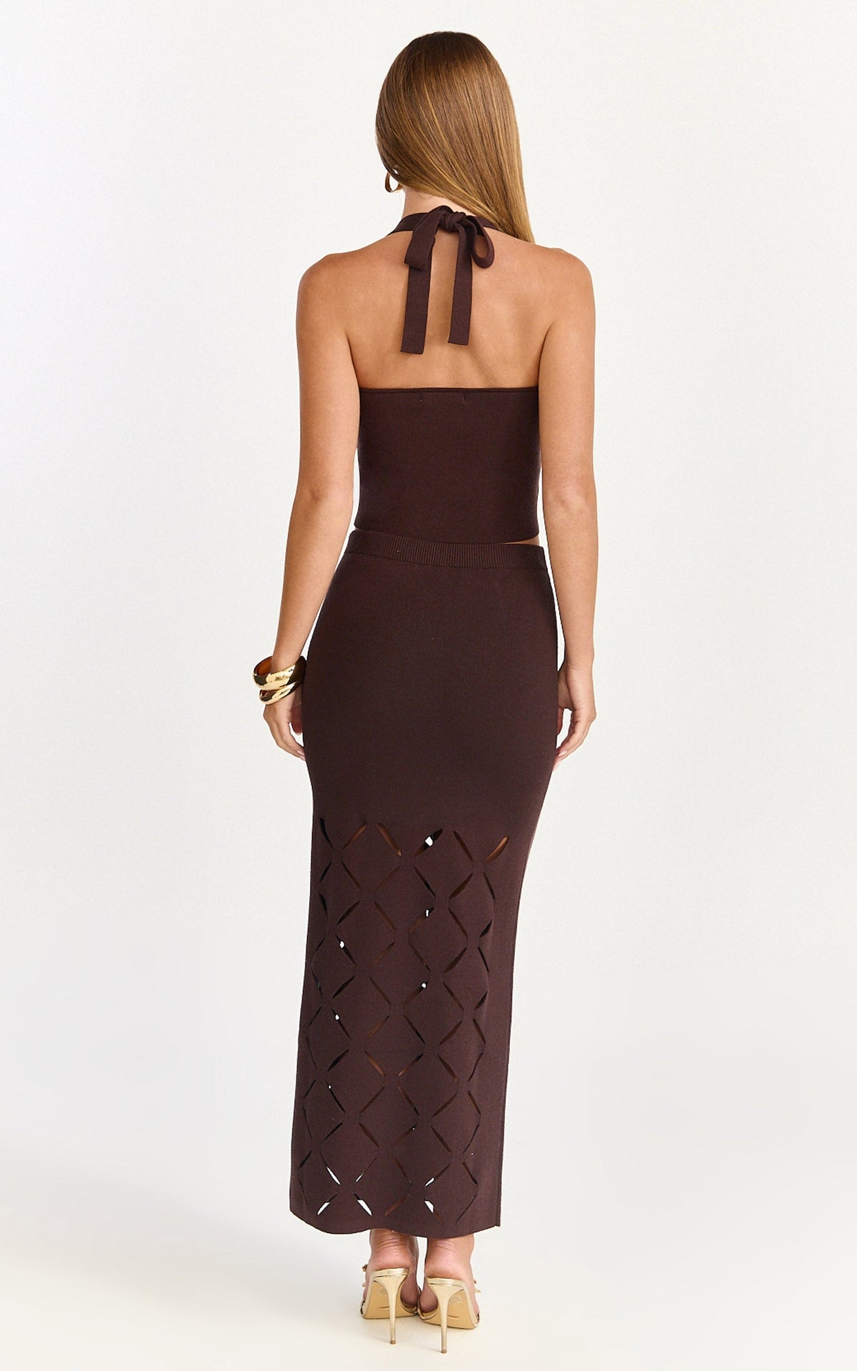 Sabrina Maxi Skirt - Laser Cut Knit Skirt in Chocolate