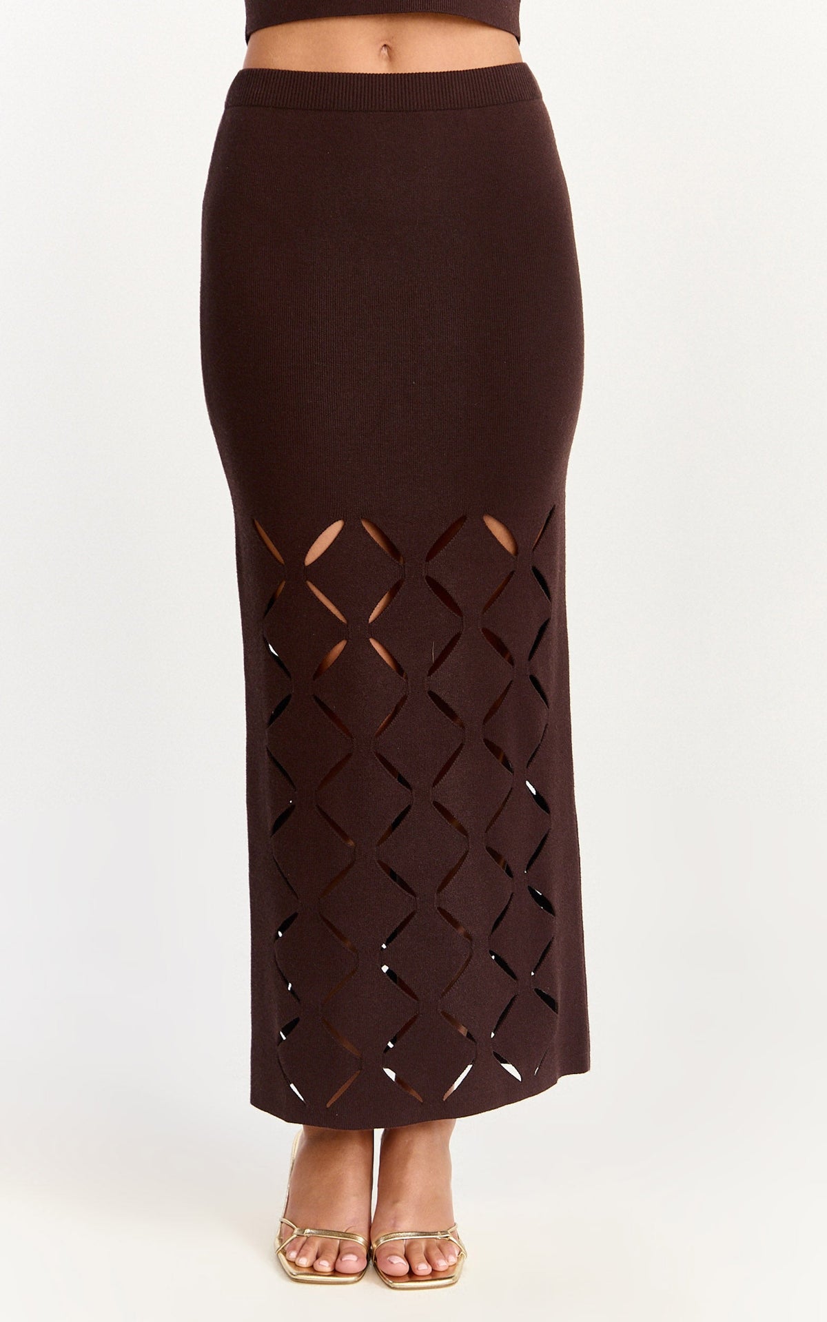 Sabrina Maxi Skirt - Laser Cut Knit Skirt in Chocolate
