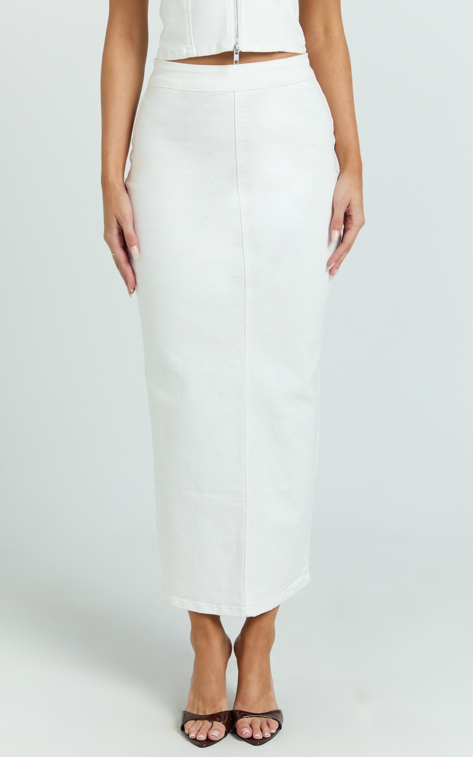 Sahara Maxi Skirt - Mid Waist Denim Maxi Skirt in Ecru