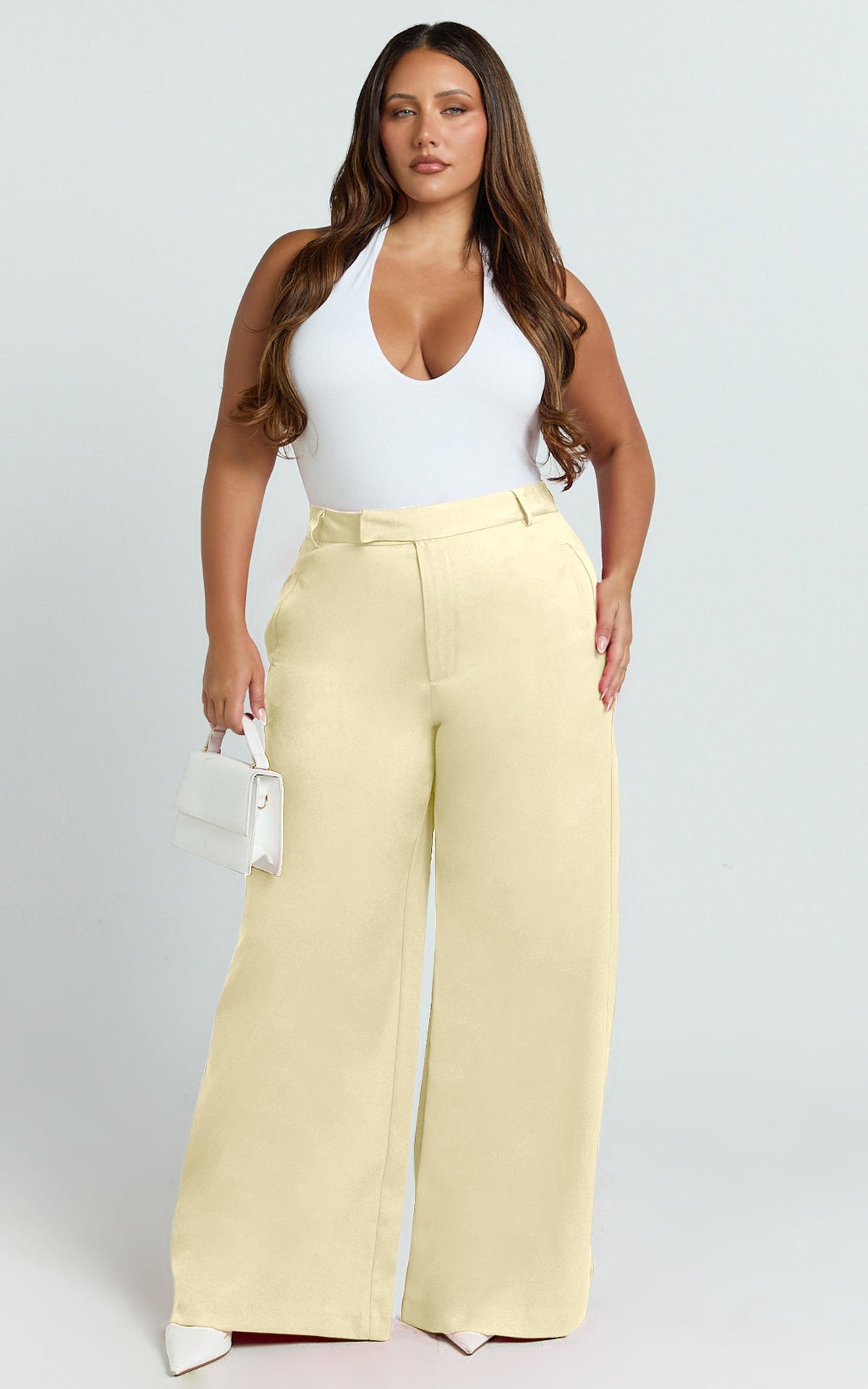 Selena Pants - High Waisted Wide Leg Tailored Pants in Lemon