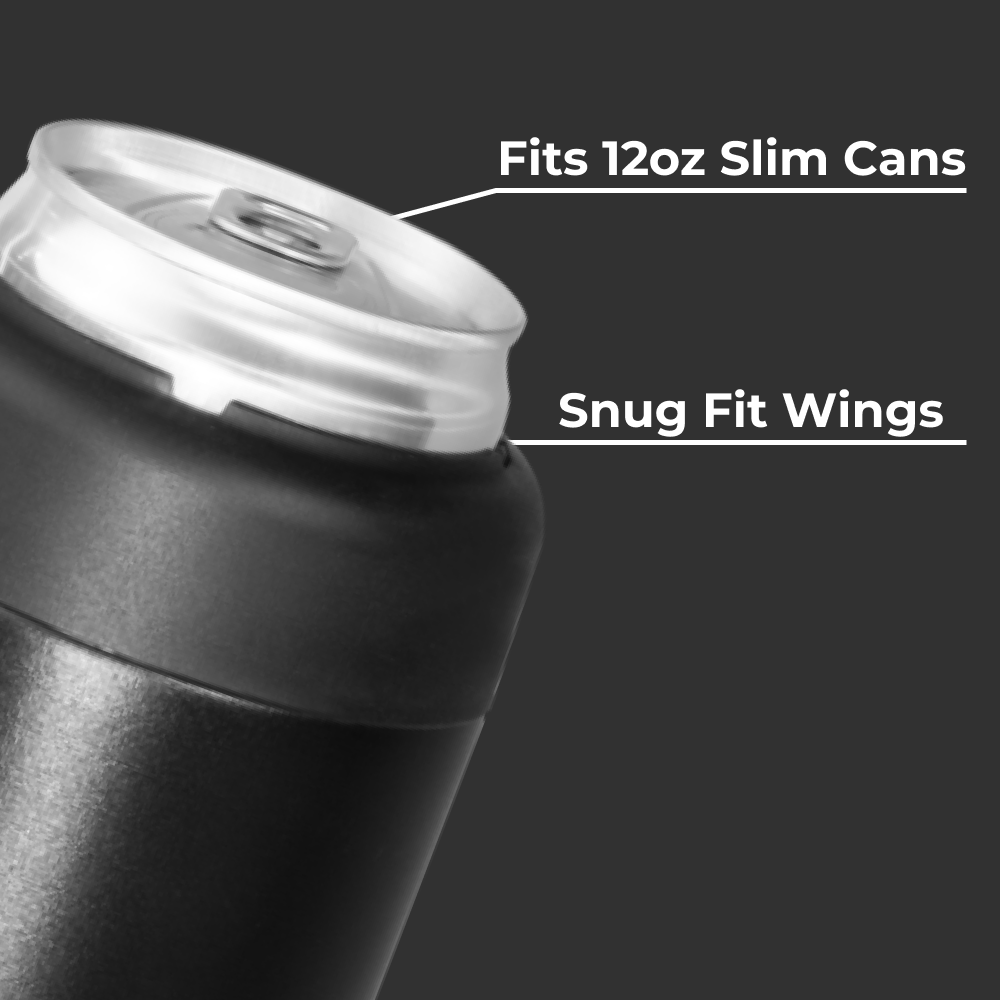 Black Slim Can Cooler 12oz Fits Slim Cans with Snug Wings