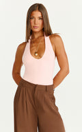 Suzanna Bodysuit - V Neck Halter Bodysuit in Pink