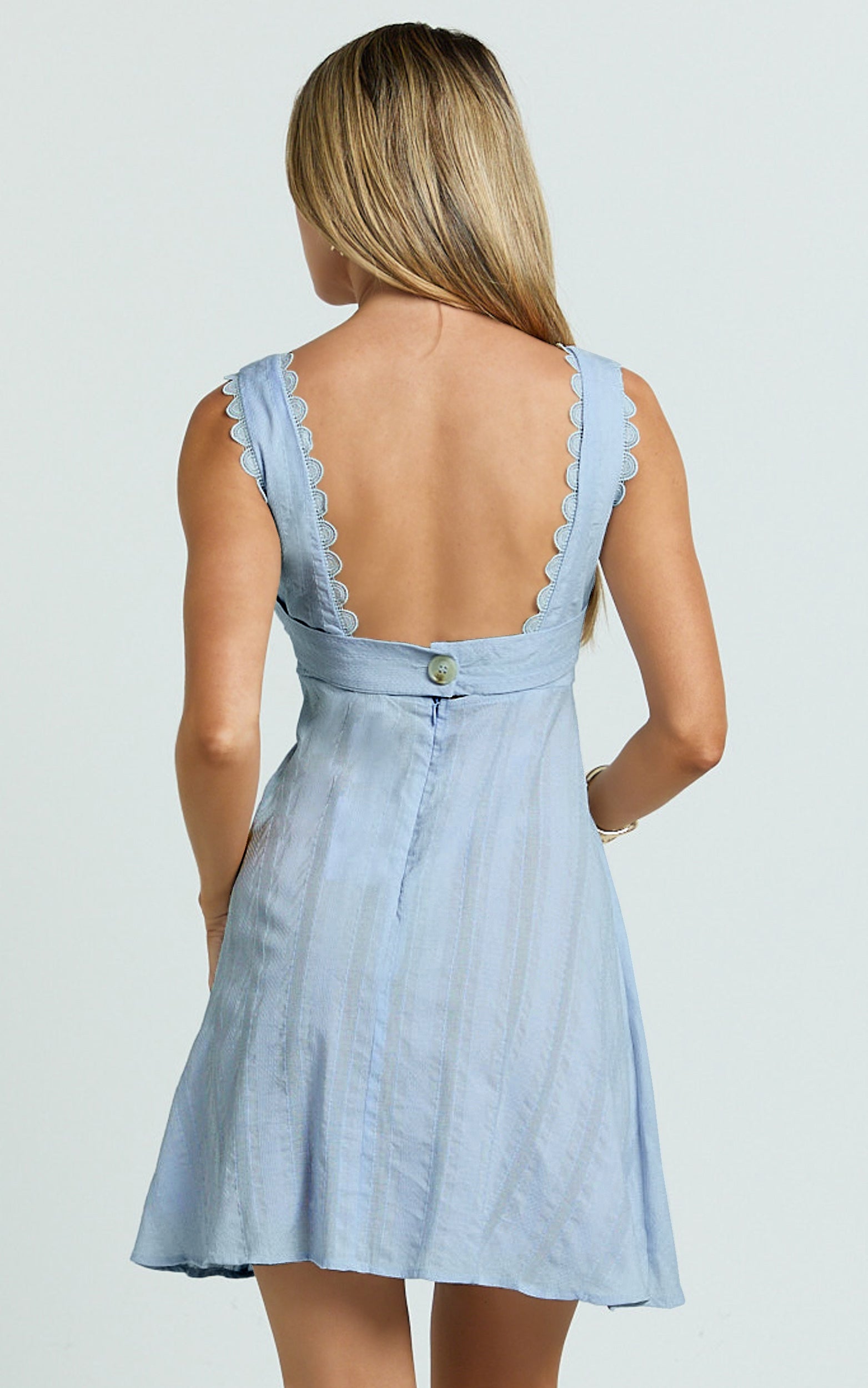 Suzannah Mini Dress - Square Neck Fit And Flare Dress in Blue