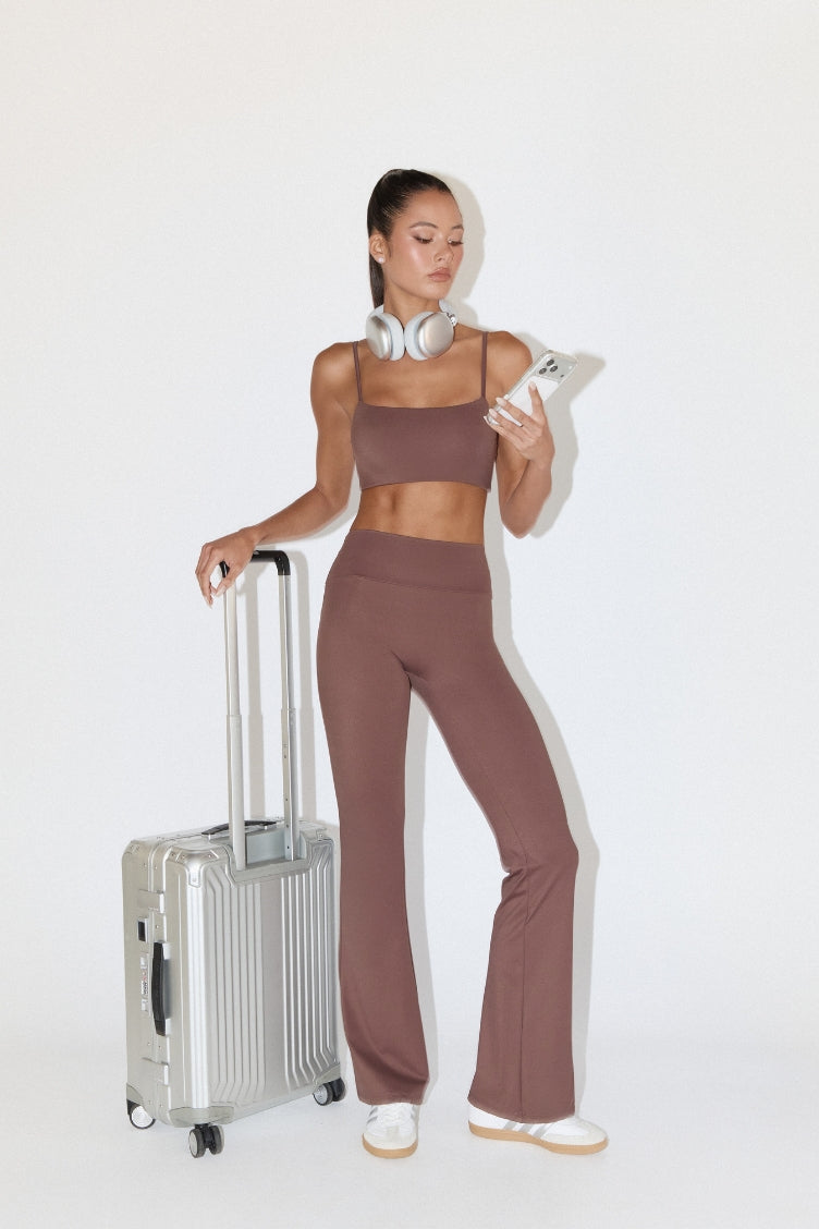 Aurora Pants - High Waist Flared Leggings in Cocoa Bean