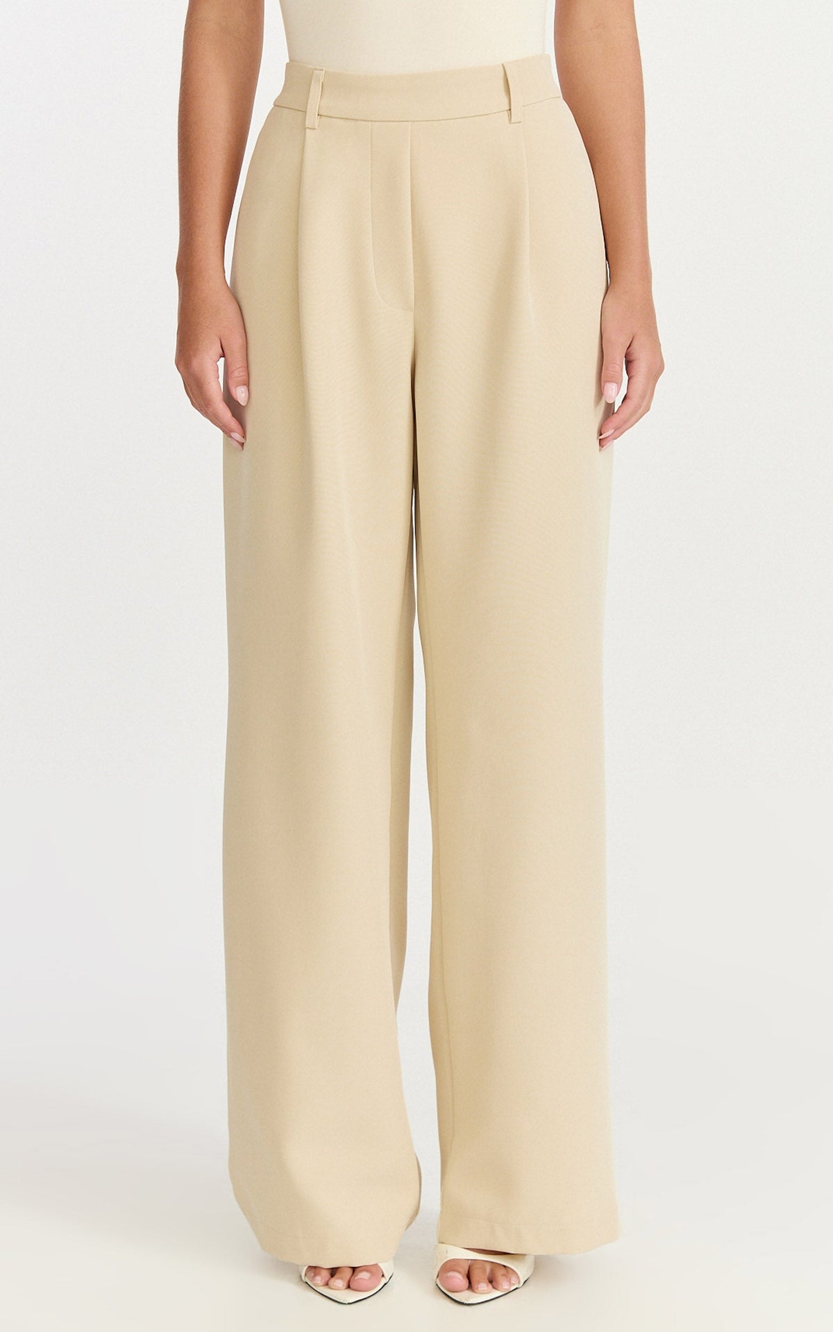 Tessa Pants - Elastic Back Pull On Tailored Pants in Beige