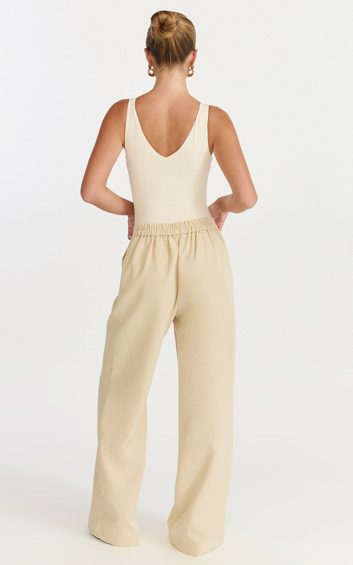Tessa Pants - Elastic Back Pull On Tailored Pants in Beige
