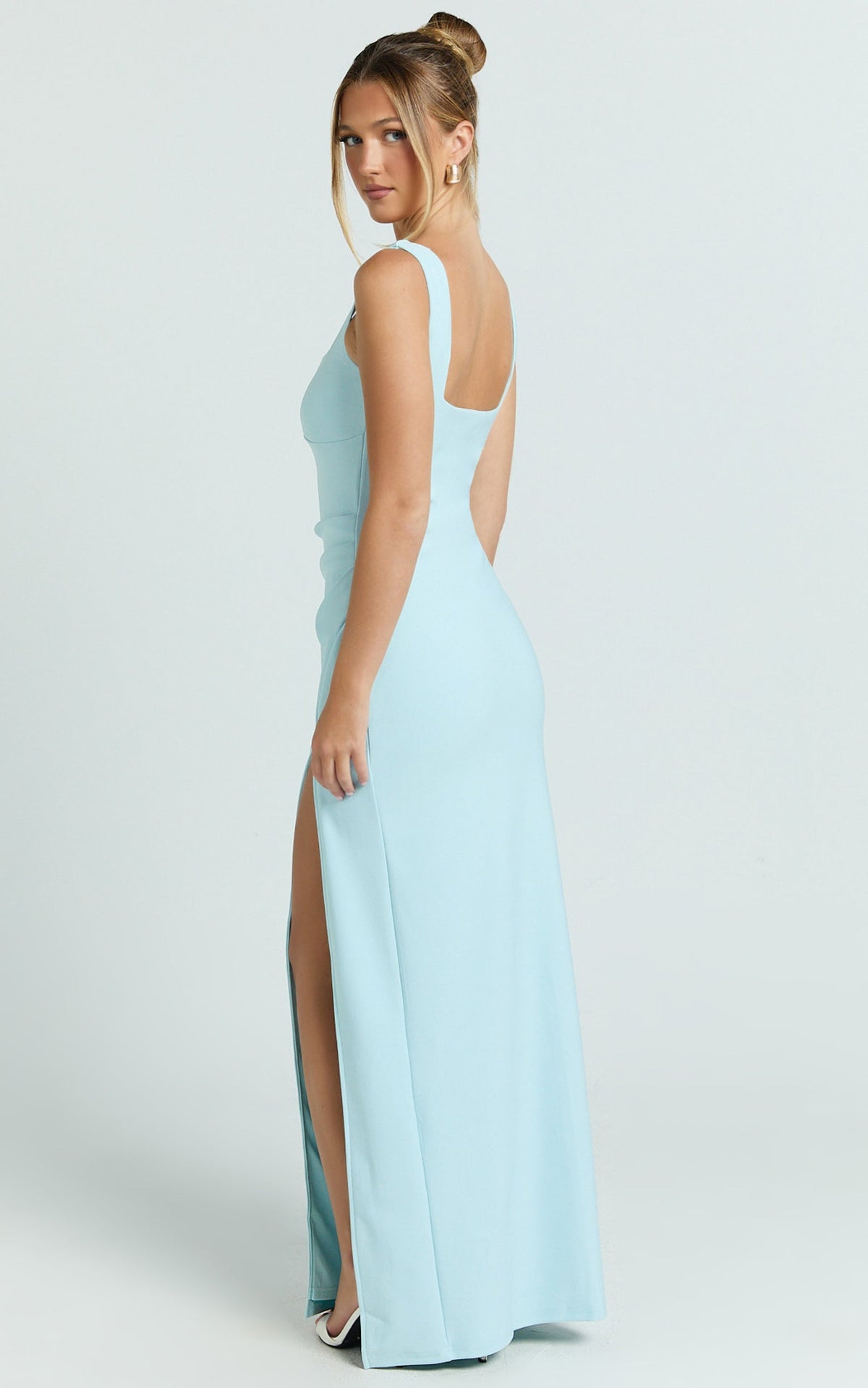 Thelma Maxi Dress - Square Neck Bodycon Dress in Light Blue