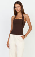 Tyler Top - Adjustable Halter Fitted Top in Chocolate