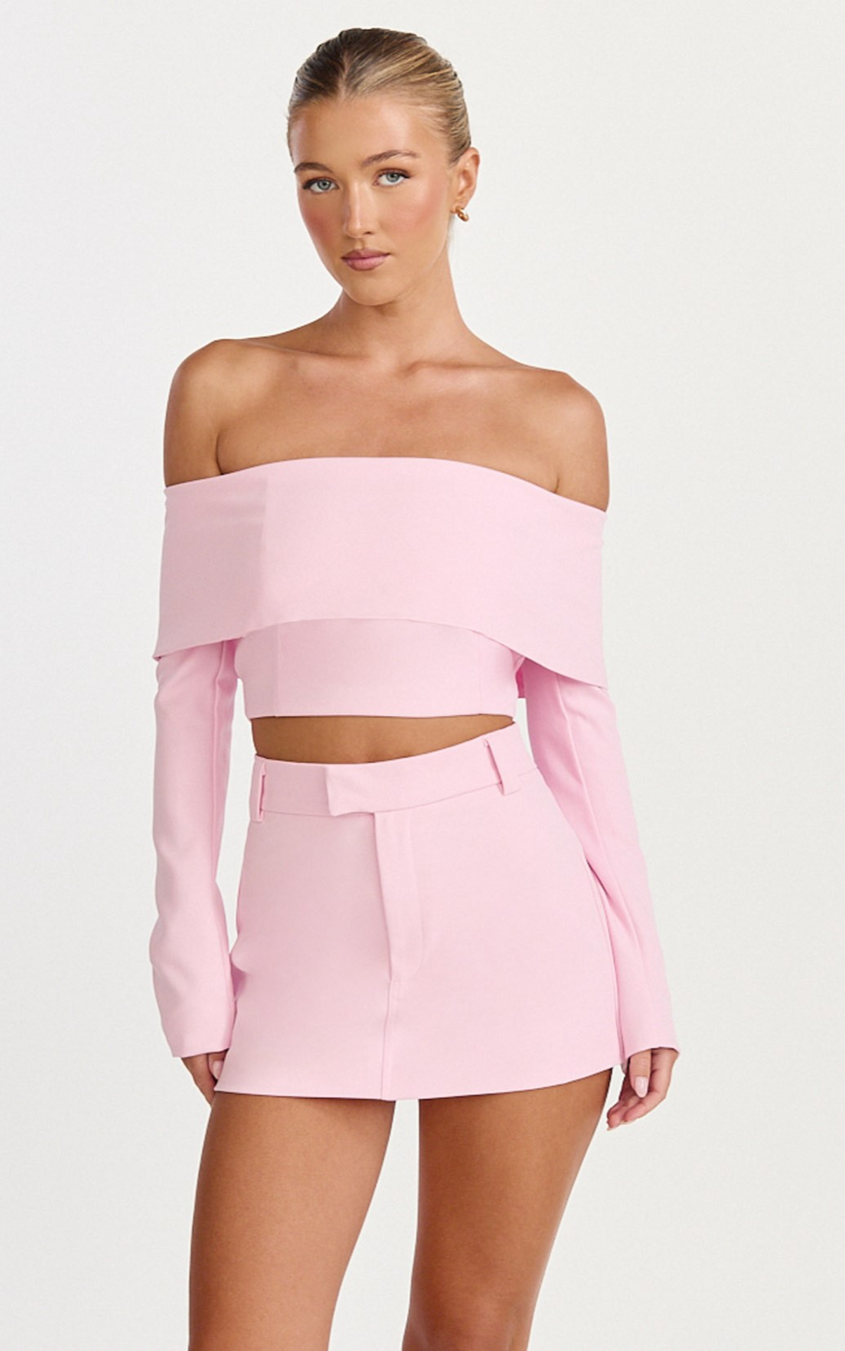 Ursula Top - Long Sleeve Off Shoulder Cropped Top in Pink