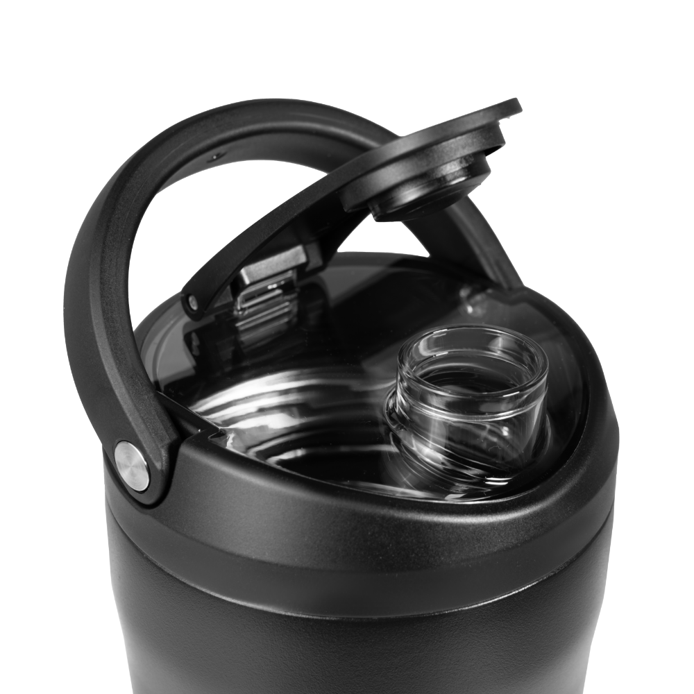 Black Insulated Shaker 24oz with Open Flip Lid